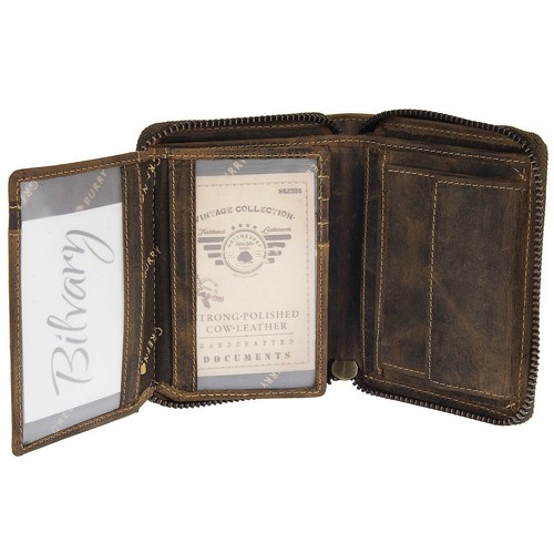 Greenburry Portafoglio Vintage con Cerniera Portamonete Pelle Marrone 821A-RFID-25 - Foto 3 di 7