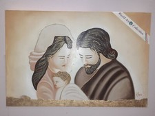 Quadro capoletto capezzale SACRA FAMIGLIA ORO DIPINTO SU TELA 60X90X3 CM