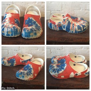 red white and blue crocs mens