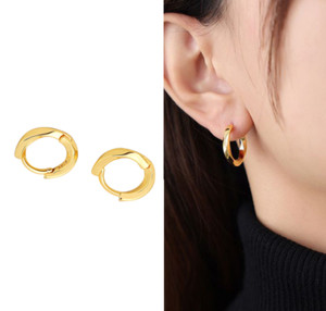 Authentic Gold Plated Sterling Silver Geometric Twist Huggie Hoop Earrings 12mm AF