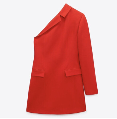 zara asymmetric blazer dress Double Breasted Plicated Thigh Length Blazer
