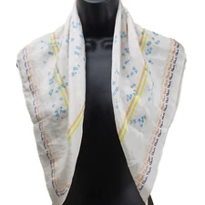 Paoli Vintage Women's Scarf Blue White Floral 25/25" Small Square Logo Wrap
