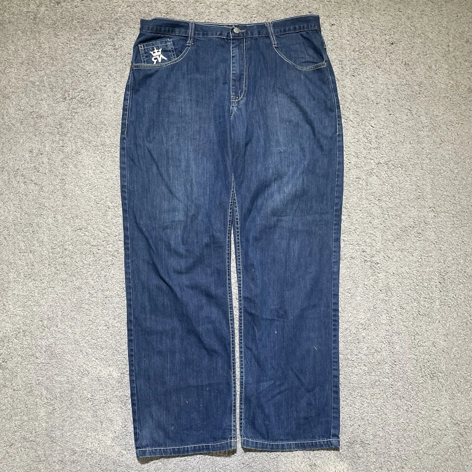 Vintage Y2K Red Ape Jeans Mens 38x31 Blue Medium Wash Wide Leg Embroidered Baggy - Image 2 of 4