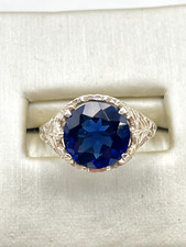 STERLING SILVER 925 ROUND BLUE GEMSTONE 1.5mm BAND SIZE 7 RING 2.6g
