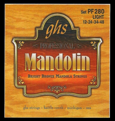 GHS PF280 Bright Bronze Mandola Strings; Loop End gauges 12-24-34-48