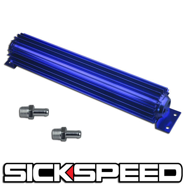 BLUE 18 INCH ANODIZED ALUMINUM DOUBLE PASS FINNED OIL COOLER CAR