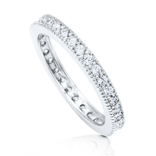 BERRICLE Sterling Silver Cubic Zirconia CZ Wedding Eternity Band Ring Size 4 - Picture 2 of 4