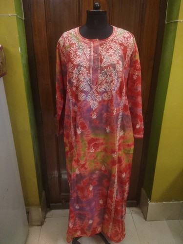 TIE DYE 9XL 7XL MAXI ETHNIC HANDMADE 100% COTTON TOP KURTI CHIKAN EMBROIDERY - Picture 8 of 10