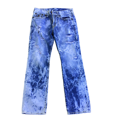 True Religion Ricky Relaxed Straight Flap Acid Wash Denim Jeans