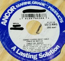 Ancor 10/2C Marine Grade Tinned Copper Safety Duplex Boat Cable R+Y White /25ft