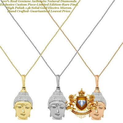 Echter echter natürlicher Diamant Buddha Kopf Anhänger Charm + Kette klein Mini 1,20''