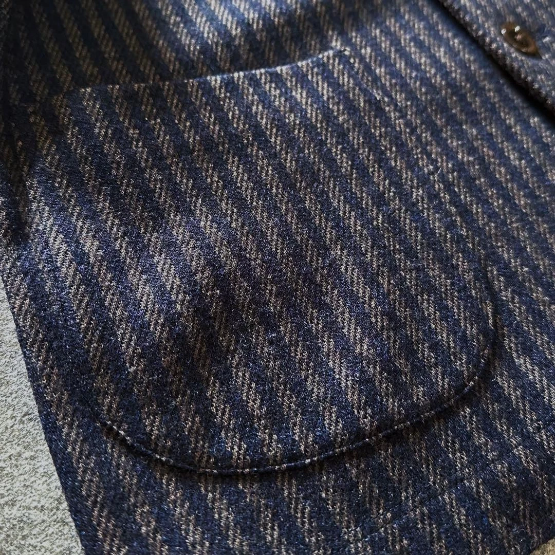 45R Jacket Band Collar Stripe Jersey Twill Stretch Wool Outerwear Excellent - product detail image 7