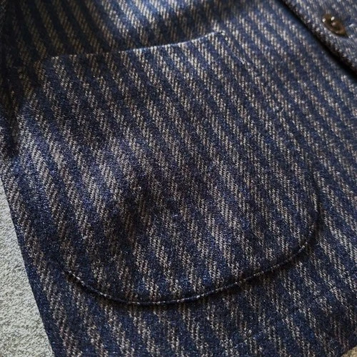 45R Jacket Band Collar Stripe Jersey Twill Stretch Wool Outerwear Excellent image 7