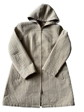 Esprit Women’s Quilted Hooded Coat Beige Long Jacket Size L Warm Outerwear