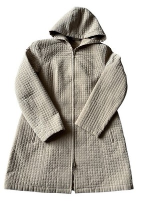 Esprit Women s Quilted Hooded Coat Beige Long Jacket Size L Warm Outerwear