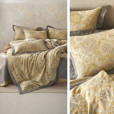 NEW Anthro Yellow Floral Jacquard Queen / King Cotton Bedding Duvet Sham Set