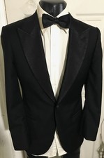 SUITSUPPLY LAZIO SUPER 110'S SIZE 36R BLACK 1 BUTTON WOOL TUXEDO JACKET