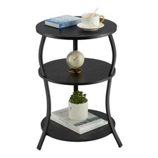 Round Side Table, 3-Tier Waist End Table with Storage Shelf, Side Tables Livi...