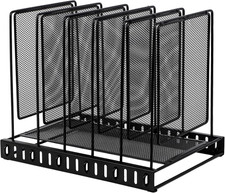 5 Section Vertical Metal Mesh Desk File Organizer, Spacing Adjustable Upright De