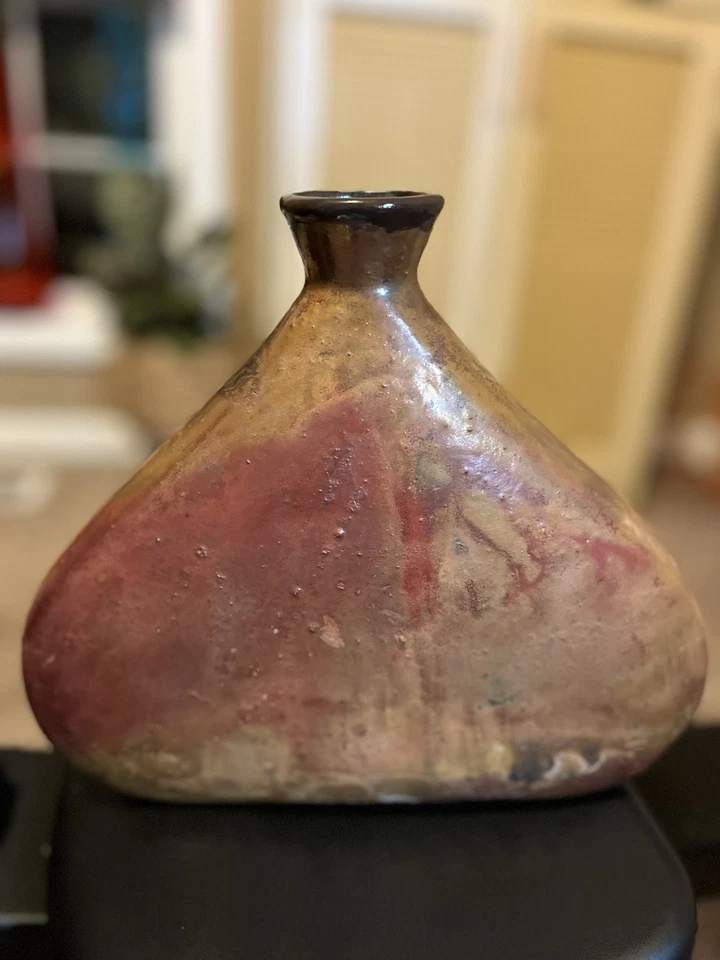 Jarrón lobo de cerámica pintado a mano Raku jarra cerámica 9" alto 11" ancho Foto 4 de 4