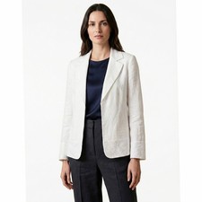 Max Mara Blazer Donna Bianco XS Luxury Chic Elegante Manica 3/4 Ricamato Lino