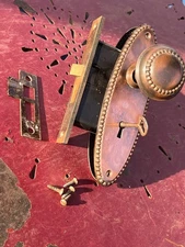 Vintage Mortise Lock Set W/Door Knobs, Back Plates, Strike Plate Screws and Key