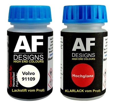 Lackstift für  Volvo 91109 Amstel White  + Klarlack je 50ml Autolack Basislack S