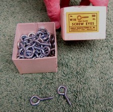 NEW IN BOX 100 ZINC PLATED SCREW EYES MODEL W 110 - 1 1/4 Inch Long x 1/2 W