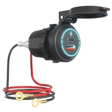 Car Charger Cigarette Lighter Socket Dual-USB Type-C Port Charging Power Outlet