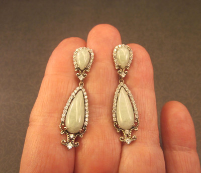 JOY-Jade of Yesteryear HSN-Sterling Silver Dangle Pierced Earrings-Lt Green Jade
