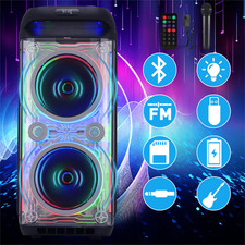DUAL 10  RECHARGEABLE BLUETOOTH SPEAKER WITH TRANSPARENT LED PARTY LIGHTS