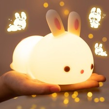 One Fire Bunny Luz Nocturna Niños 16 Colores Silicona Lámpara Regulable Linda Decoración Regalo
