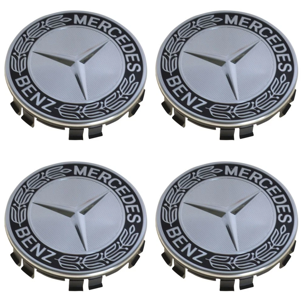 OEM Wheel Center Cap Black Laurel Wreath w/ Star Set of 4 for Mercedes Benz - Image 3 of 4