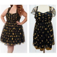 Unique Vintage 2X/18 Halloween Sparkle Pumpkin Tulle Costume Cocktail Dress 