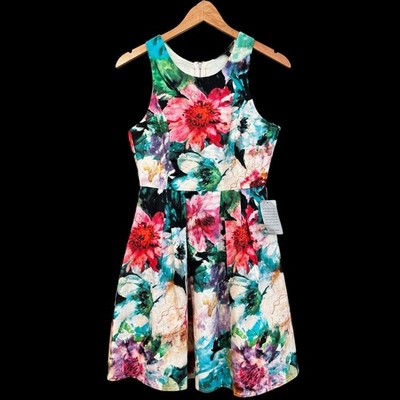 Felicity & Coco NEW Floral Fit Flare Multi Color 100% Cotton Dress Women S #471