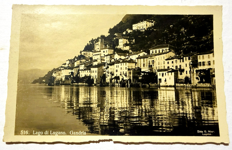VTG POSTCARD GANDRIA lake Lugano SWITZERLAND b&w photo UNPOSTED