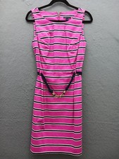 Tommy Hilfiger Women 10 Dress Pink Striped Sleeveless Belted Stretch Casual