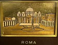 Hand Engraved Gold Vatican/Roma Vintage Catholic Fine Wood Picture-6.5”x 5.5”