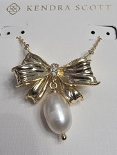Kendra Scott x LoveShackFancy Pearl Bow Gold Necklace New With Dust Bag