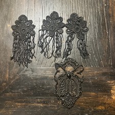 4 Antique VICTORIAN Black Glass/jet Bead MOURNING APPLIQUES