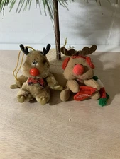 Russ Berrie Christmas Mini Plush Reindeer Ornaments Stocking Stuffers Set of 2