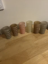 Vintage MCM Spaghetti String Glasses Set Of 6 Rubber Coated cups drinkware 