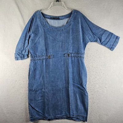 Zara Basic Dress Womens Medium Blue Denim Twill Basic Sheath Lightweight