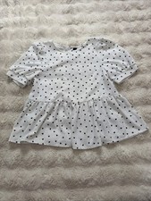 Peplum White And Black Heart Designs Flowy Top Size M