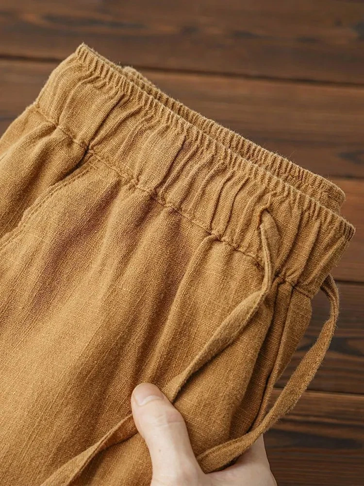 Men’s Cotton Linen Wide Leg Chino Pants Lightweight Casual Jogger Trousers