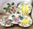 Set Of 5 Vintage 1987 Fruit Du Jour by Shafford Majolica Fruit Salad Plates 8"
