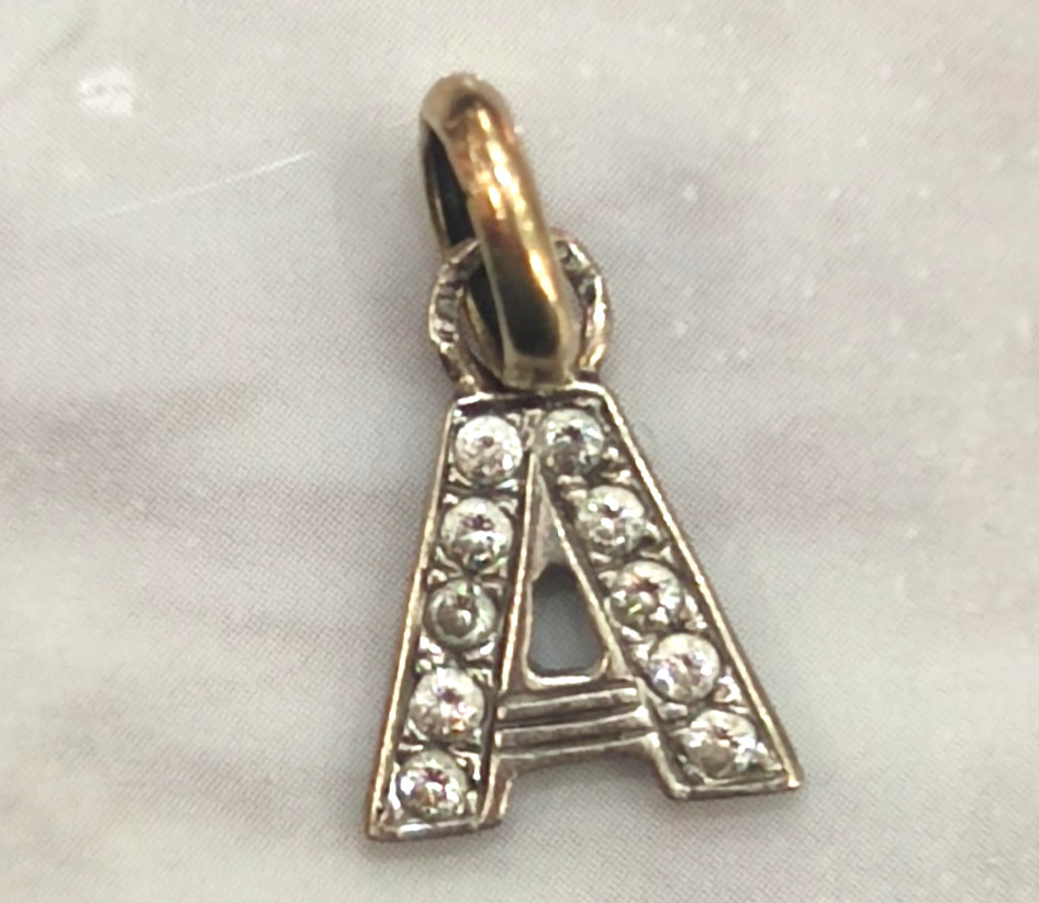 9ct Multi Tone Gold Letter A Pendant Cubic Zirconia Stones Size 18mm x 9mm image 6