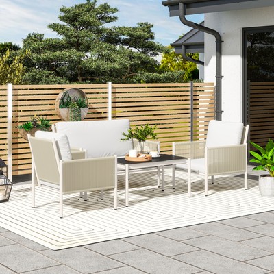 Outsunny Gartenmöbel Set aus Polyrattan Lounge-Set mit 2er Sofa Sessel Glastisch