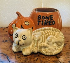 Yankee Candle 2014 Boney Bunch Bone Tired Cat/Pumpkin Votive Candle Holder