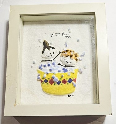 Kids Bathroom Shadow Box Wall Framed Art Decor Kids in Tub nice hair by Donna